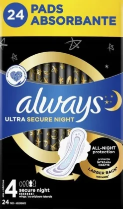 ALWAYS ULTRA SECURE NIGHT PODPASKI HIGIENICZNE ZAPACHOWE NIGHT 24 SZT