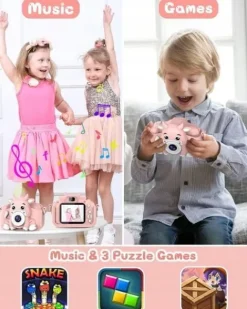 Aparat Cyfrowy dla Dzieci Dziecka Fotograficzny Różowy 1080p + 32GB Karta