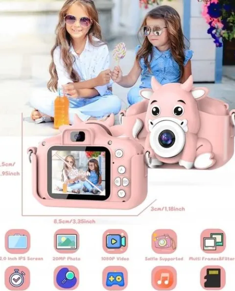 Aparat Cyfrowy dla Dzieci Dziecka Fotograficzny Różowy 1080p + 32GB Karta
