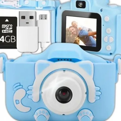 APARAT CYFROWY DLA DZIECI Dziecka Fotograficzny NIEBIESKI KOTEK + KARTA 4GB