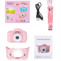 APARAT CYFROWY DLA DZIECI KAMERA HD + ETUI KOTEK RÓŻOWY X5 GRY SMYCZ