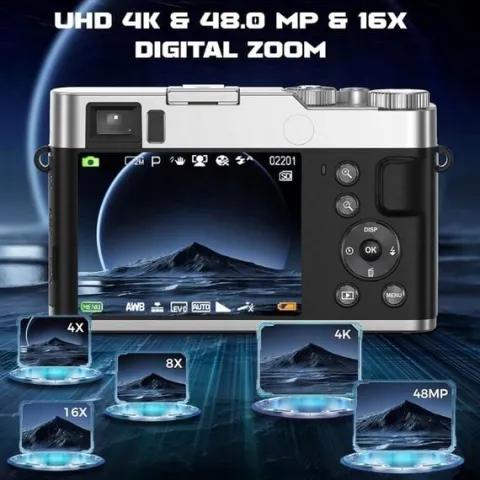 Aparat cyfrowy, 4 K 48 MP, kamera fotograficzna z kartą pamięci 32GB