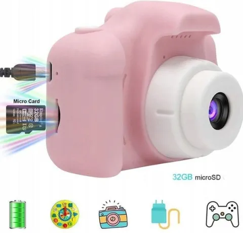 APARAT FOTOGRAFICZNY CYFROWY DLA DZIECI KAMERA ZABAWKA GRY + KARTA 32GB