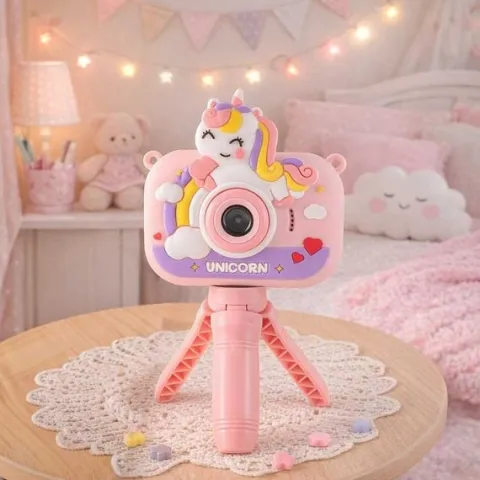 Aparat Fotograficzny Cyfrowy Jednorożec Różowy Selfie Podwójny + Statyw