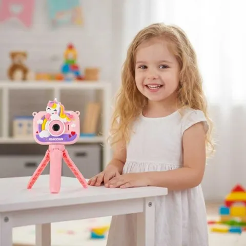 Aparat Fotograficzny Cyfrowy Jednorożec Różowy Selfie Podwójny + Statyw