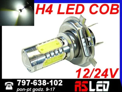 żarówka LED H4 5 COB dzienne DRL 12v 24v biała zimna