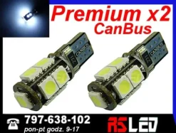 żarówka LED T10 9 Premium LED SMD 12v biała zimna canbus w5w kpl 2 SZT