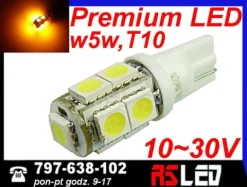 żarówka LED T10 9 Premium LED SMD w5w 12v pomarańczowa kierunki