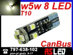 żarówka LED T10 8 Premium SMD LED w5w biała CIEPŁA12v canbus