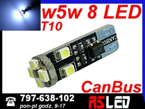 żarówka LED T10 8 Premium SMD LED w5w biała zimna 12v canbus