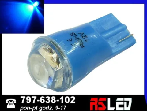 żarówka LED T10 SMD soczewka w5w w3w niebieska 12v wysoka jakość