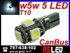żarówka LED T10 5 SMD w5w w3w biala zimna 12v EKO CANBUS can bus