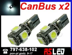 żarówka LED T10 5 SMD w5w w3w biala zimna 12v EKO CANBUS can bus 2 SZT
