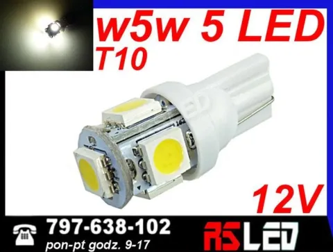 żarówka LED T10 5 SMD w5w w3w R10 biała CIEPŁA 12v EKO