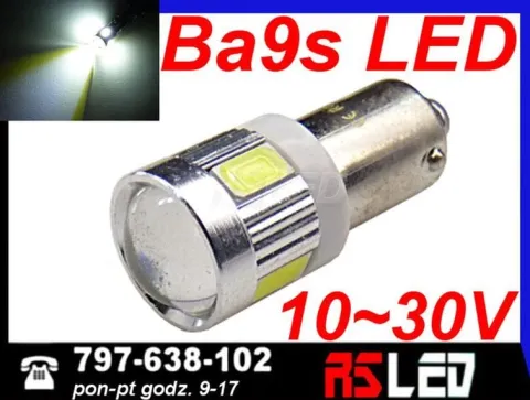 żarówka LED T4W Ba9s 6 x 5730 Power SMD LED soczewka 12v 24v