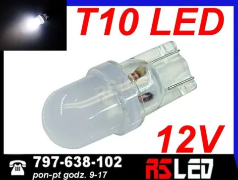 żarówka LED T10 w5w w3w R10 dyfuzyjna matowa biała zimna 12v