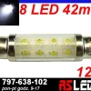 żarówka 8 LED 10x42 mm rurka 42mm biała zimna 12v