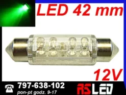 żarówka 9 LED 10x42 mm rurka 42mm ZIELONA 12v