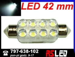 żarówka 8 LED 10x42 mm soczewki rurka 42mm biała zimna 12v