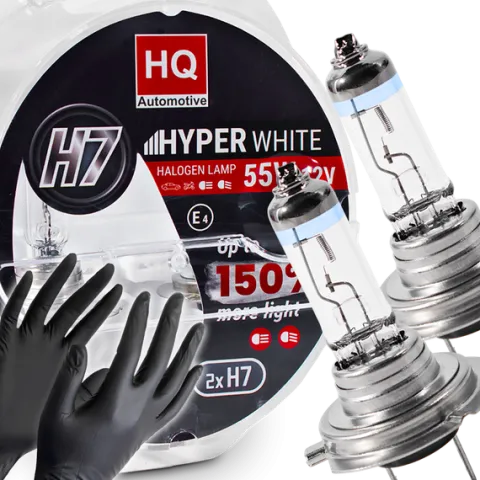 ŻARÓWKI H7 HQ Automotive +150% HYPER WHITE 55W 12V BARDZO MOCNE