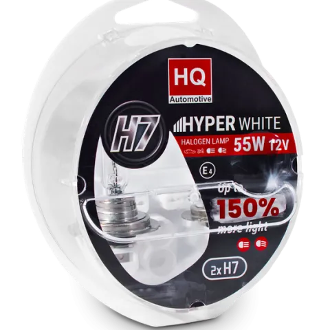 ŻARÓWKI H7 HQ Automotive +150% HYPER WHITE 55W 12V BARDZO MOCNE