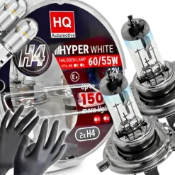 Żarówki H4 HQ Automotive +150% Więcej Światła Hyper White + W5W LED Clear