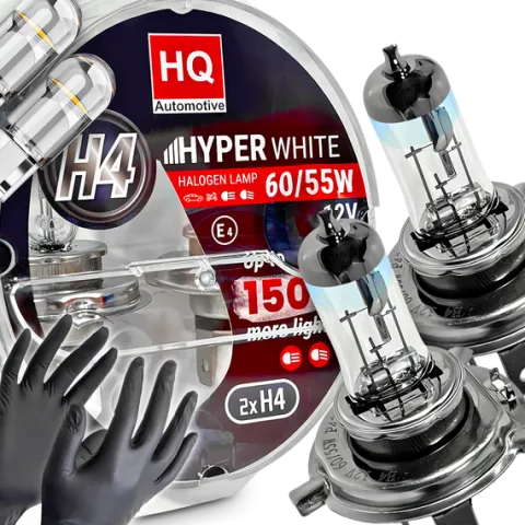 Żarówki H4 HQ Automotive +150% Więcej Światła Hyper White + W5W LED Clear