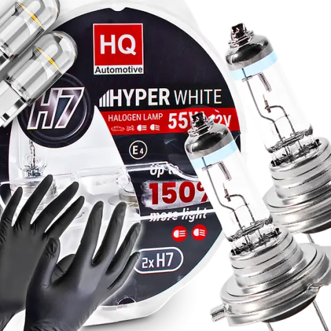 Żarówki H7 HQ Automotive +150% Więcej Światła Hyper White + W5W LED Clear