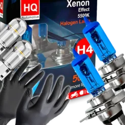 Żarówki HQ Automotive H4 Mocne Efekt LED +50% + W5W Clear Led Rękawiczki
