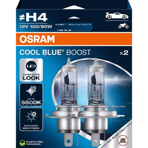 Żarówki Osram H4 Cool Blue Boost 5500K Białe + W5W Clear LED + Rękawiczki
