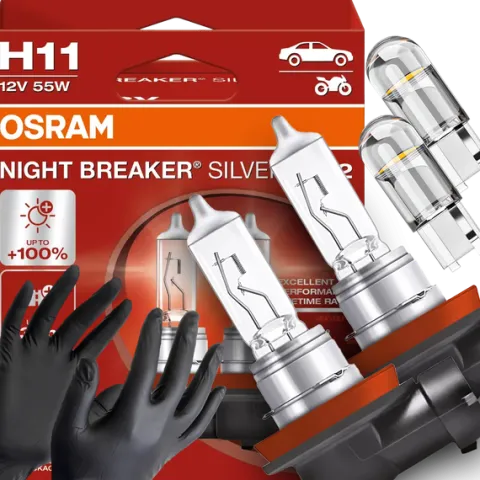 Żarówki Osram H11 Night Breaker Silver +100% W5W Led Clear Rękawiczki
