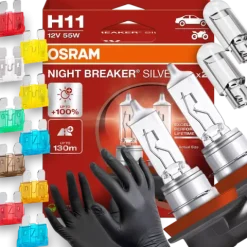 Żarówki Osram H11 Night Breaker Silver 100% W5W Led BEZPIECZNIKI Rękawiczki
