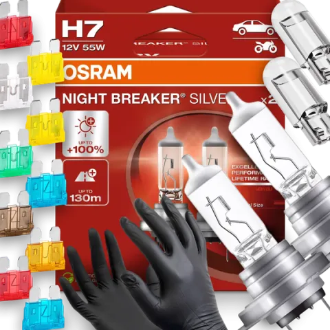Żarówki Osram H7 Night Breaker Silver 100% W5W Led BEZPIECZNIKI Rękawiczki