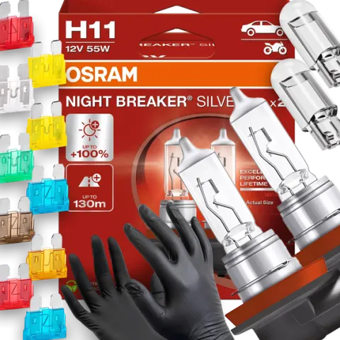 Żarówki Osram H11 Night Breaker Silver 100% W5W Led BEZPIECZNIKI Rękawiczki