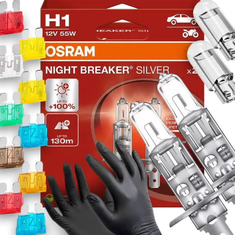 Żarówki Osram H1 Night Breaker Silver 100% W5W Led BEZPIECZNIKI Rękawiczki