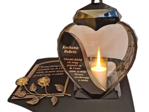 BABCIA BABCIU ZNICZ LAMPION NA GRÓB SERCE ZŁOTO SKOS SENTENCJA+ ŚWIECA