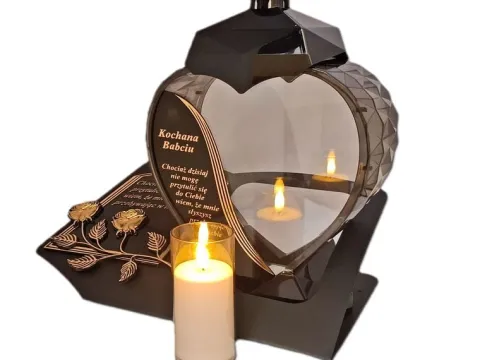 BABCIA BABCIU ZNICZ LAMPION NA GRÓB SERCE ZŁOTO SKOS SENTENCJA+ ŚWIECA