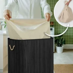 Bambusowy kosz na pranie bieliznę z pokrywą 150 l Massido