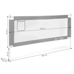 BARIERKA DO ŁÓŻKA ECOTOYS 180CM REGULOWANA SZARA BIAŁA