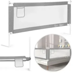BARIERKA DO ŁÓŻKA ECOTOYS 180CM REGULOWANA SZARA BIAŁA