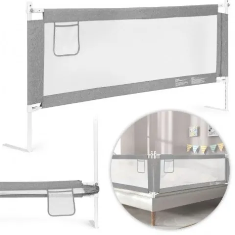 BARIERKA DO ŁÓŻKA ECOTOYS 180CM REGULOWANA SZARA BIAŁA