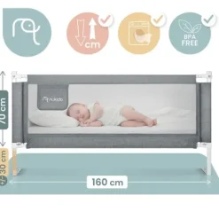 Barierka ochronna do łóżka zabezpieczająca bramka blokada 160 cm Nukido NK-227 szara