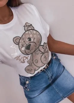 BAWEŁNIANY T-SHIRT BEAR Z CEKINAMI