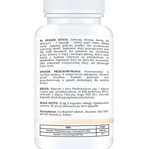 BERBERYNA HCL 1000 MG 99% KURKUMA EKSTRAKT GLUKOZA INSULINA METABOLIZM 60T