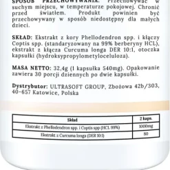 BERBERYNA HCL 1000 MG 99% KURKUMA EKSTRAKT GLUKOZA INSULINA METABOLIZM 60T