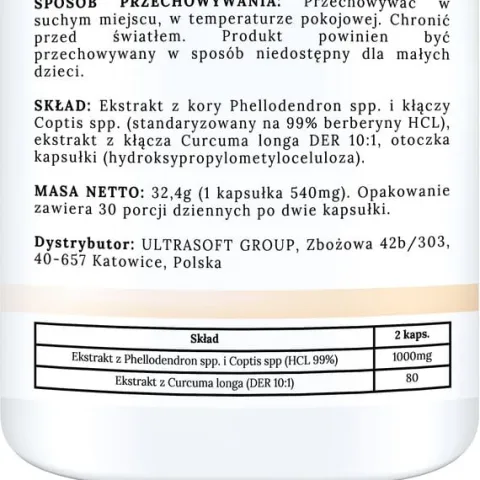 BERBERYNA HCL 1000 MG 99% KURKUMA EKSTRAKT GLUKOZA INSULINA METABOLIZM 60T