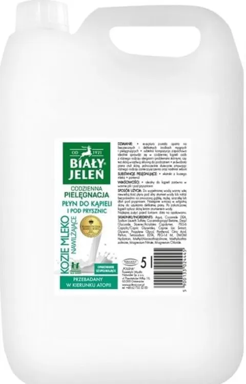 Biały Jeleń Kozie Mleko 5L płyn do kąpieli prysznic ZAPAS 5900133024445