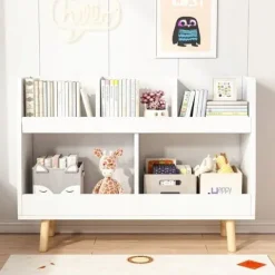 Biały regał na książki zabawki dla dzieci stojąca biblioteczka 60cm