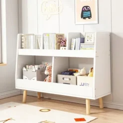 Biały regał na książki zabawki dla dzieci stojąca biblioteczka 60cm