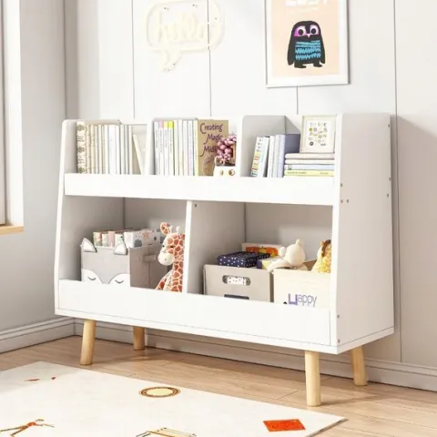 Biały regał na książki zabawki dla dzieci stojąca biblioteczka 60cm